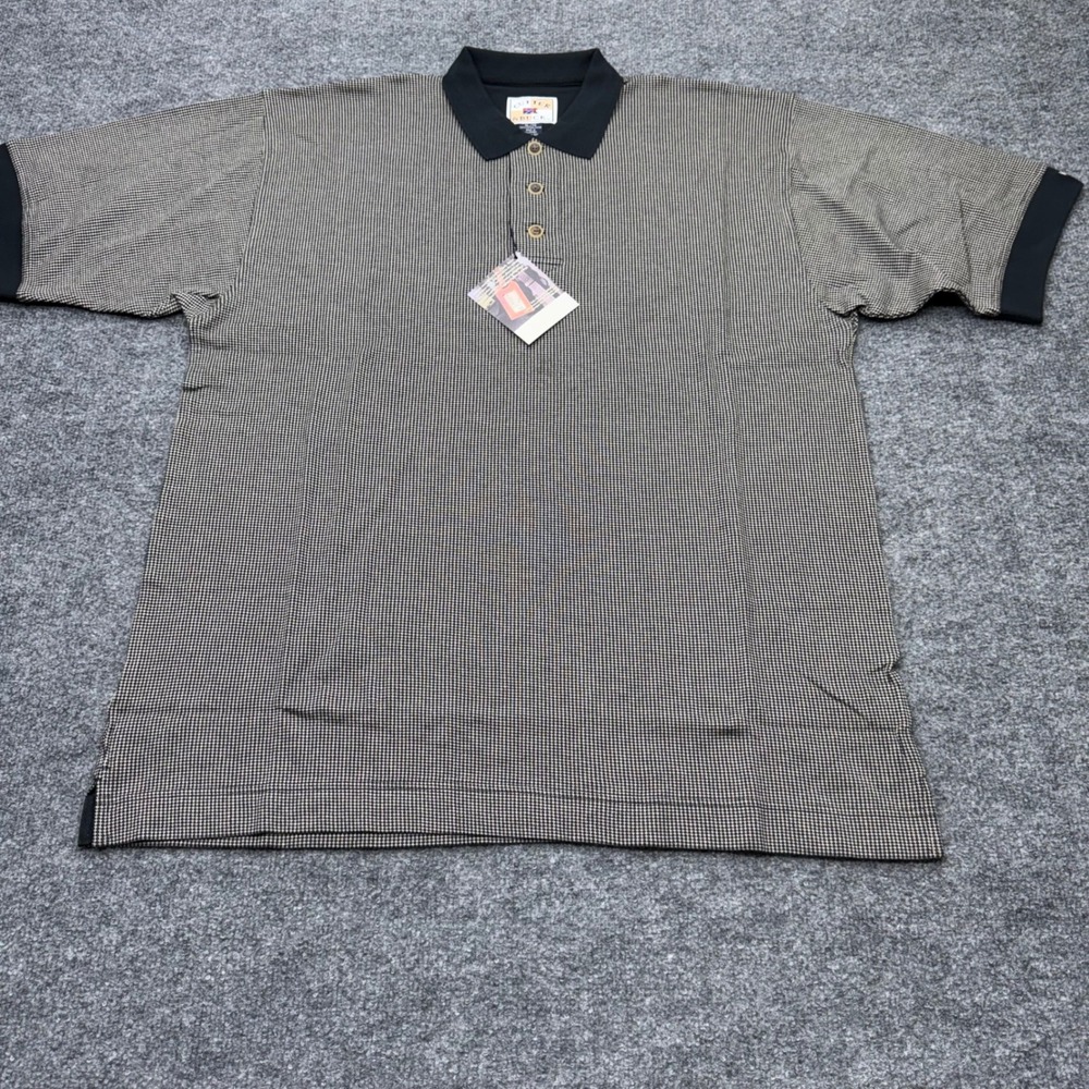 Cutter & Buck Mens XL Polo Shirt Black Tan Houndstooth Cotton Short Sleeve New
